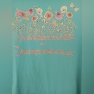 Women's Blue Floral Aqua Teal Blue T Shirt Inspiring Quote Plus Size 2X